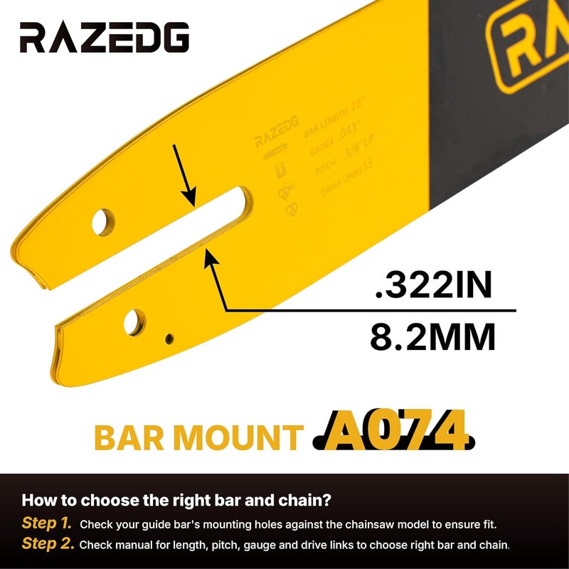 RazEdg 16 Inch Chainsaw Bar and Chain Combo, 3/8" LP Pitch, 043" Gauge, 55 Drive Links, Fits Stihl MS170, MS171, MS180c and More (1 Bar + 3 Chains) - Image 3